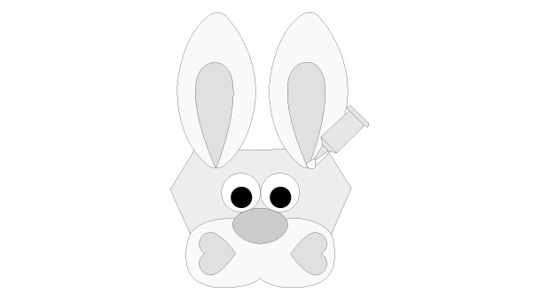 partes de la cara del conejo de pascua pegadas en el molde de la canasta
