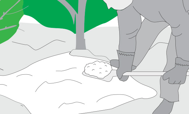 Persona echando compost en jardín